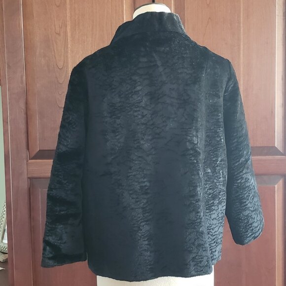 Vintage Black Faux Persian Lamb Button Up Jacket - Picture 4 of 12